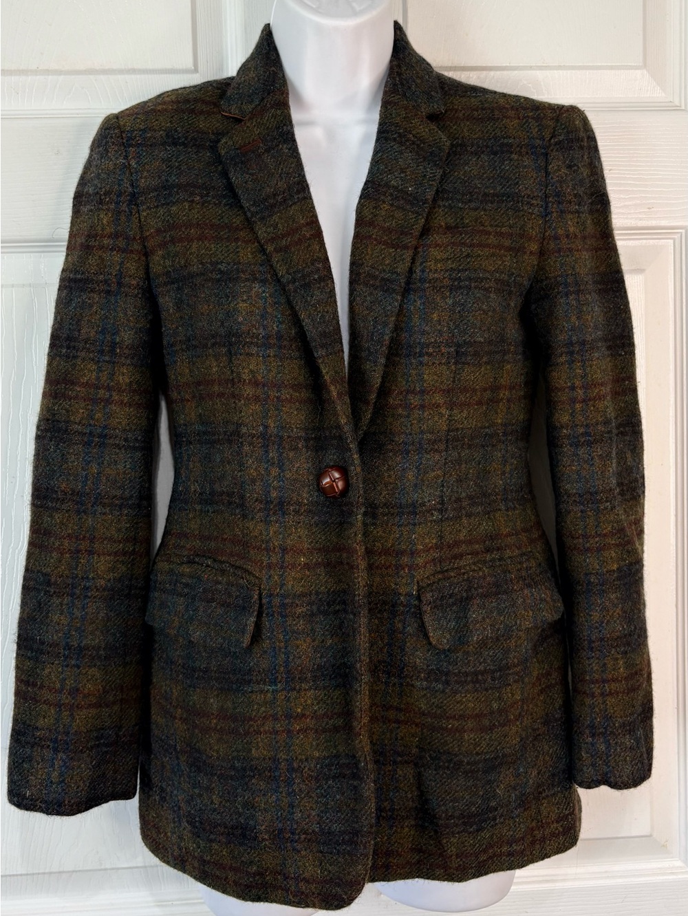 Vintage Lauren Ralph Lauren Plaid Wool Tweed Equestrian Hunting Blazer Size 2P